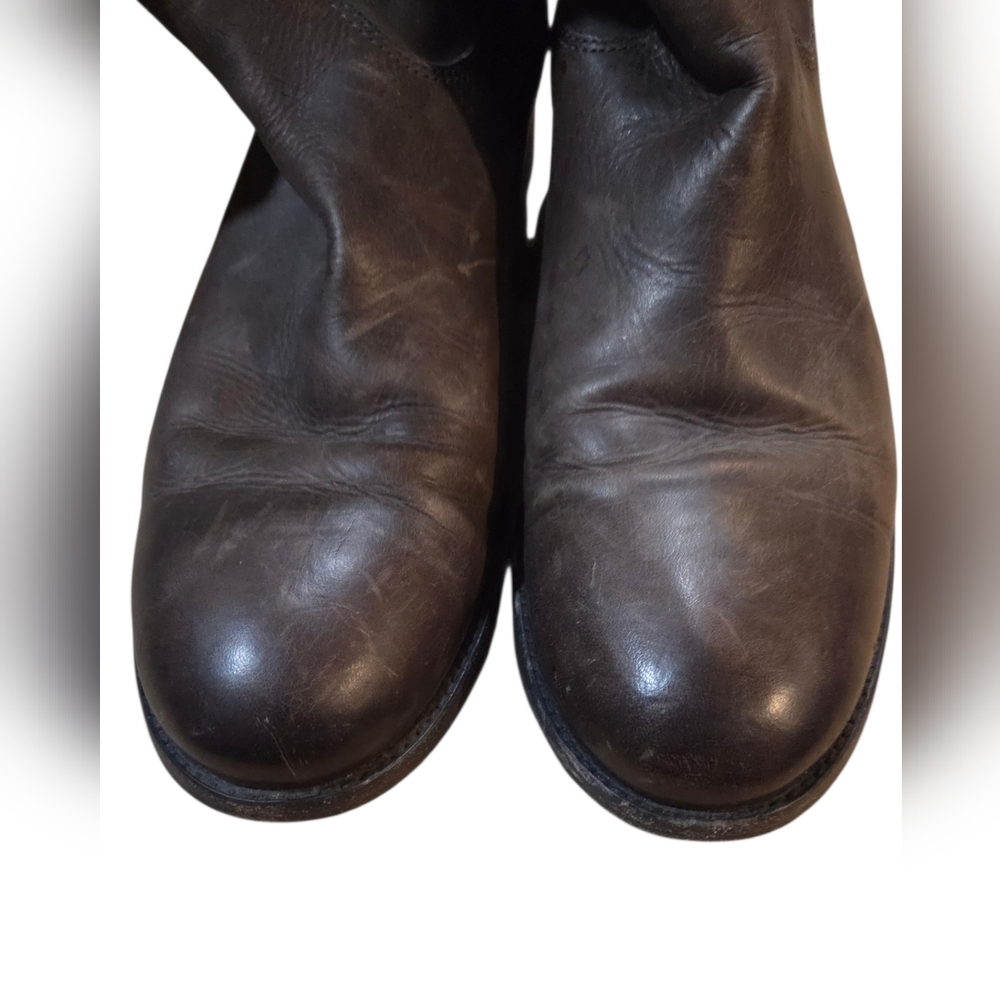 Frye Melissa Button Knee High Thrashed Distressed Leather Boots - Picture 6 of 11